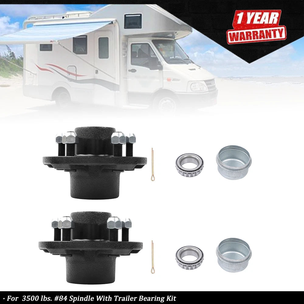 Set of 2 Pre-Assembled 5-Lug Trailer Wheel Hubs for 3500 lbs Axle