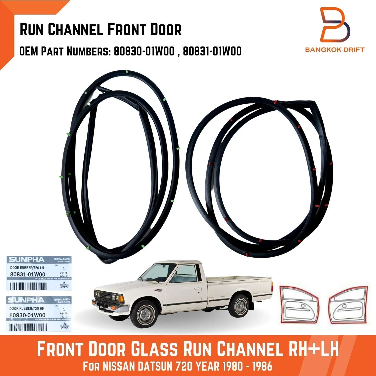 Front Weatherstrip Door Glass Seal for Nissan 720 Datsun (79-86)