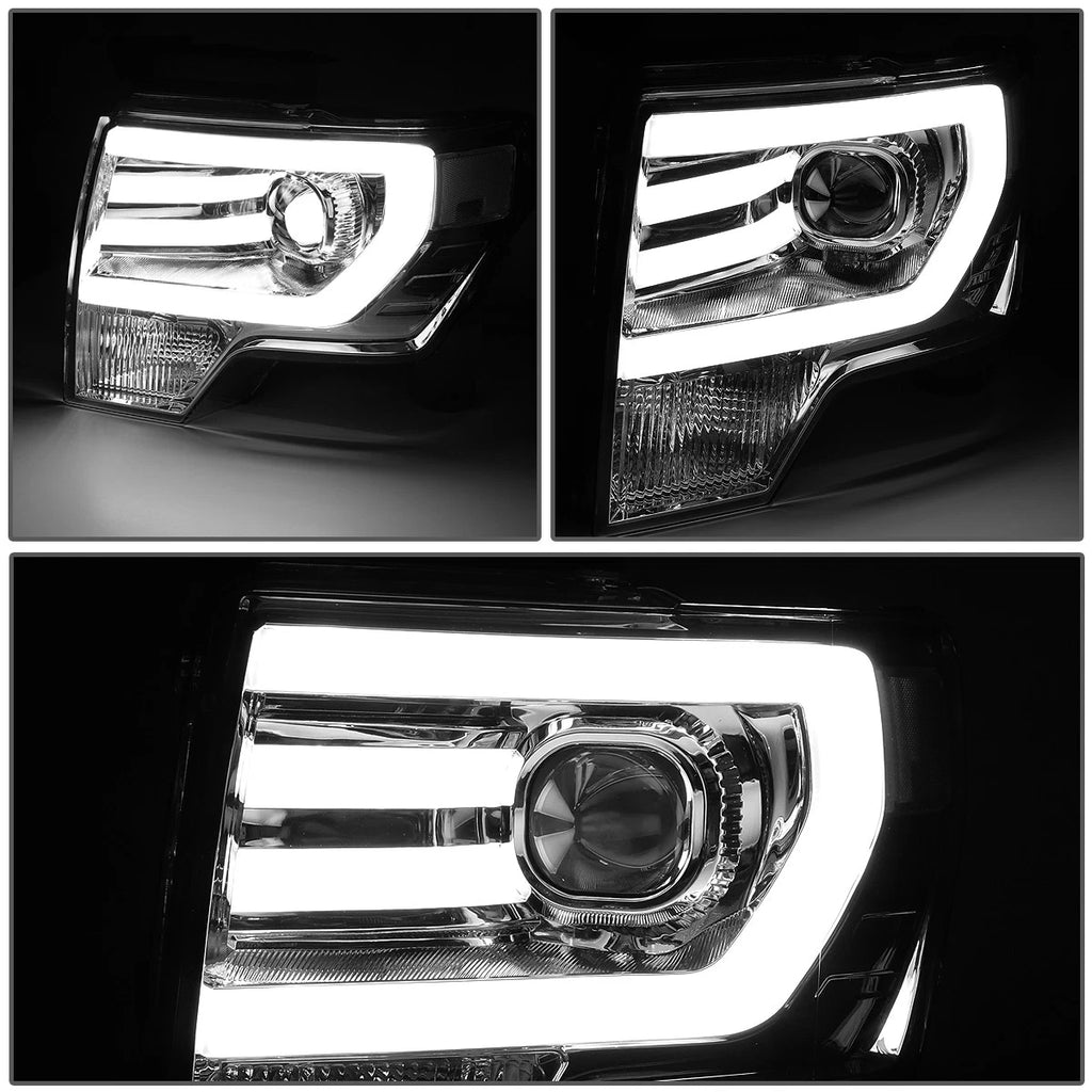 3D LED DRL Tube Bar Projector Headlight for Ford F150 (2009–2014) Chrome