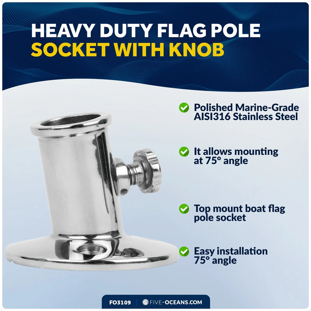 Boat Flag Pole Socket for Marine Applications (Heavy Duty Stainless Steel)