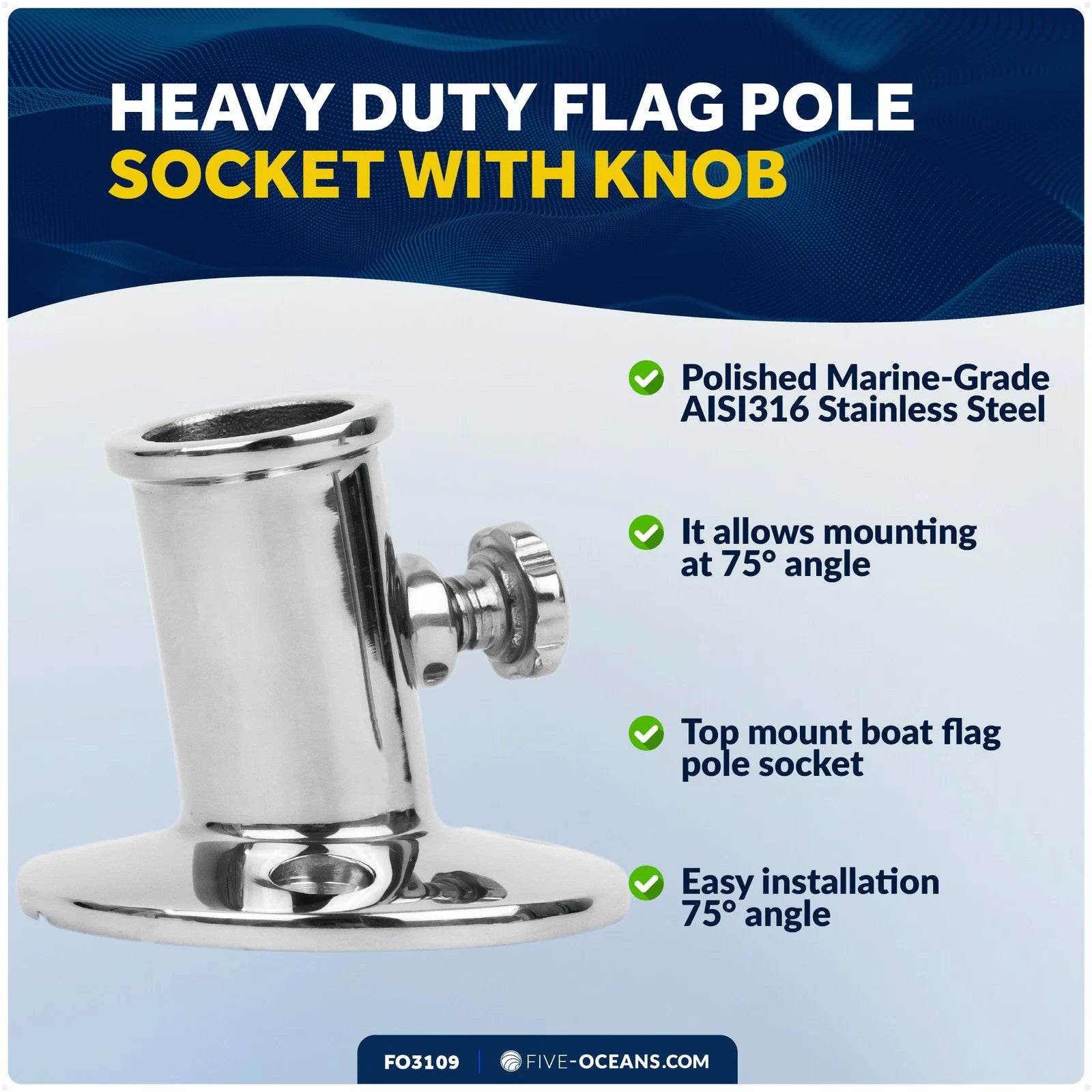 Boat Flag Pole Socket for Marine Applications (Heavy Duty Stainless Steel)