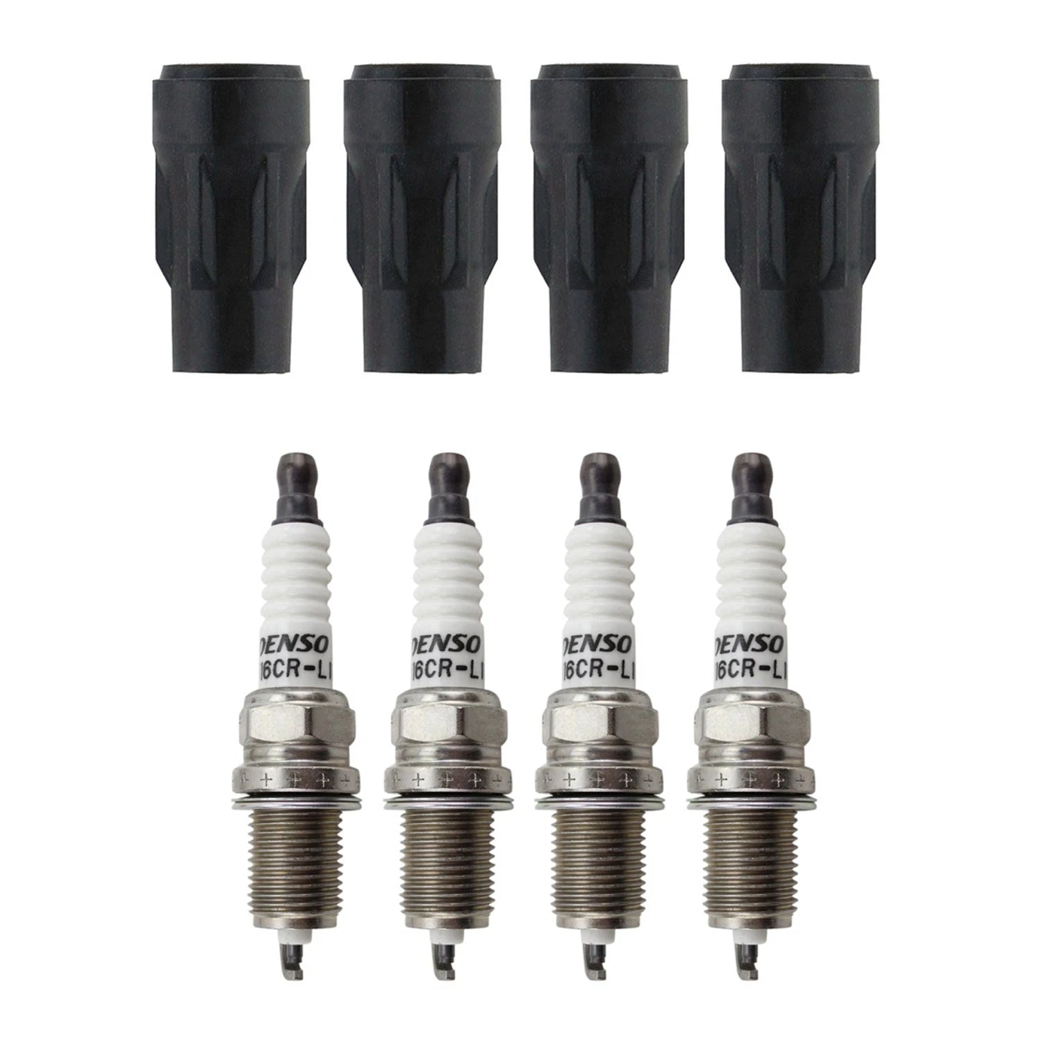 Set of 4 Denso Standard Spark Plugs & Coil Boots for Dodge Avenger, Compass, Journey (200)