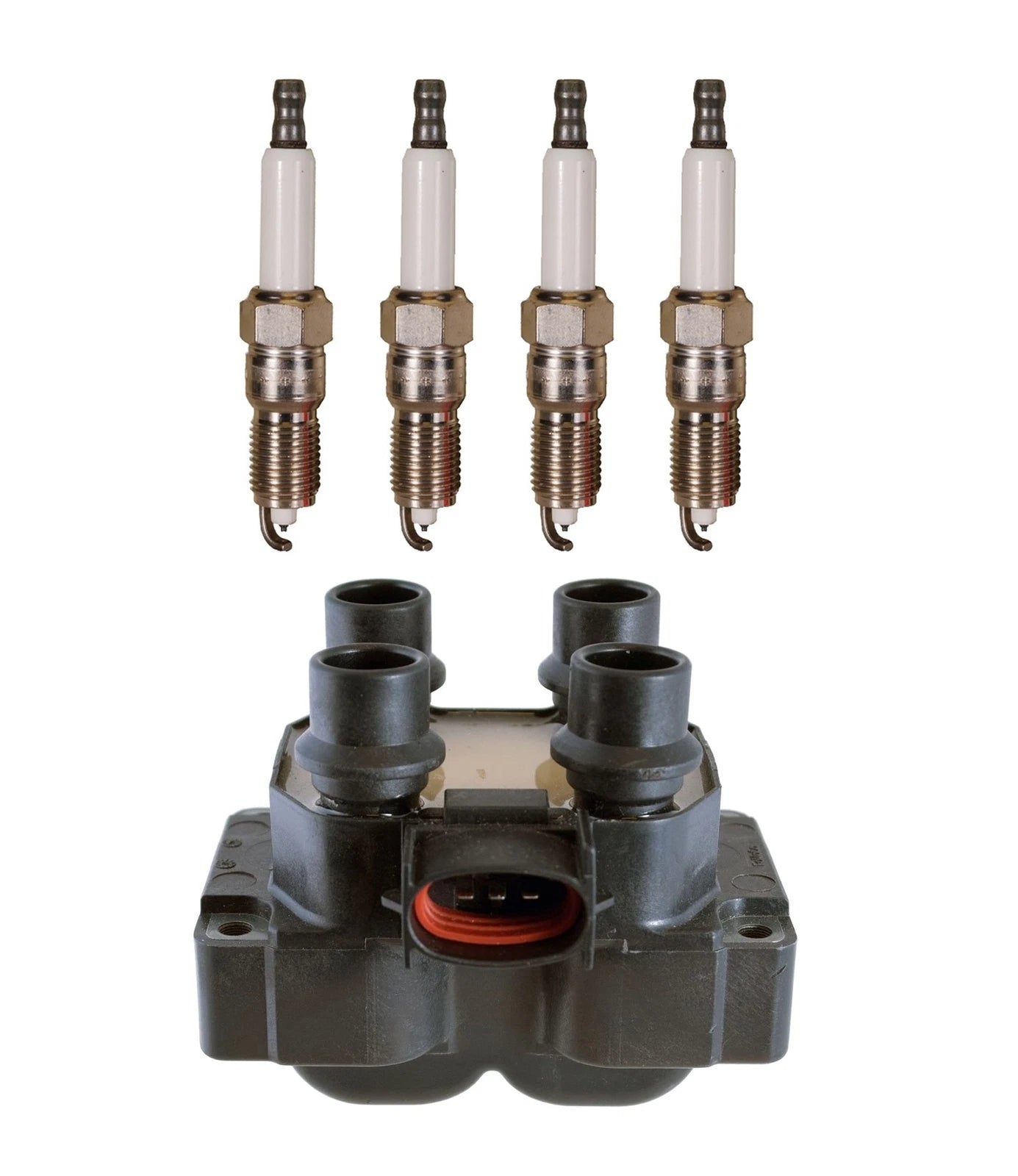 Denso Ignition Coil & 4 Double Platinum Spark Plugs Kit for Ford Mercury L4