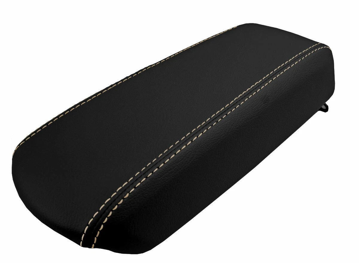 Leather Console Lid Armrest Cover for Ford Focus (2008–2011) Black Beige Stitch