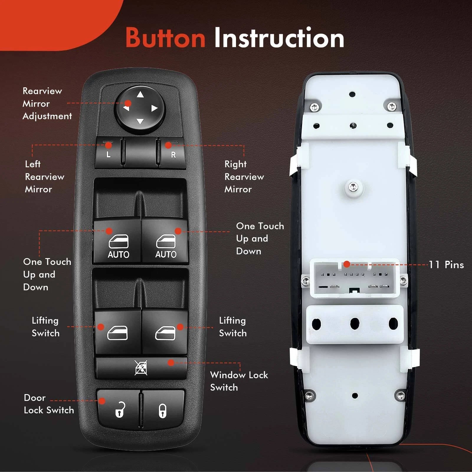 Front Left Power Window Switch for Dodge Jeep Grand Cherokee (2016-2021)