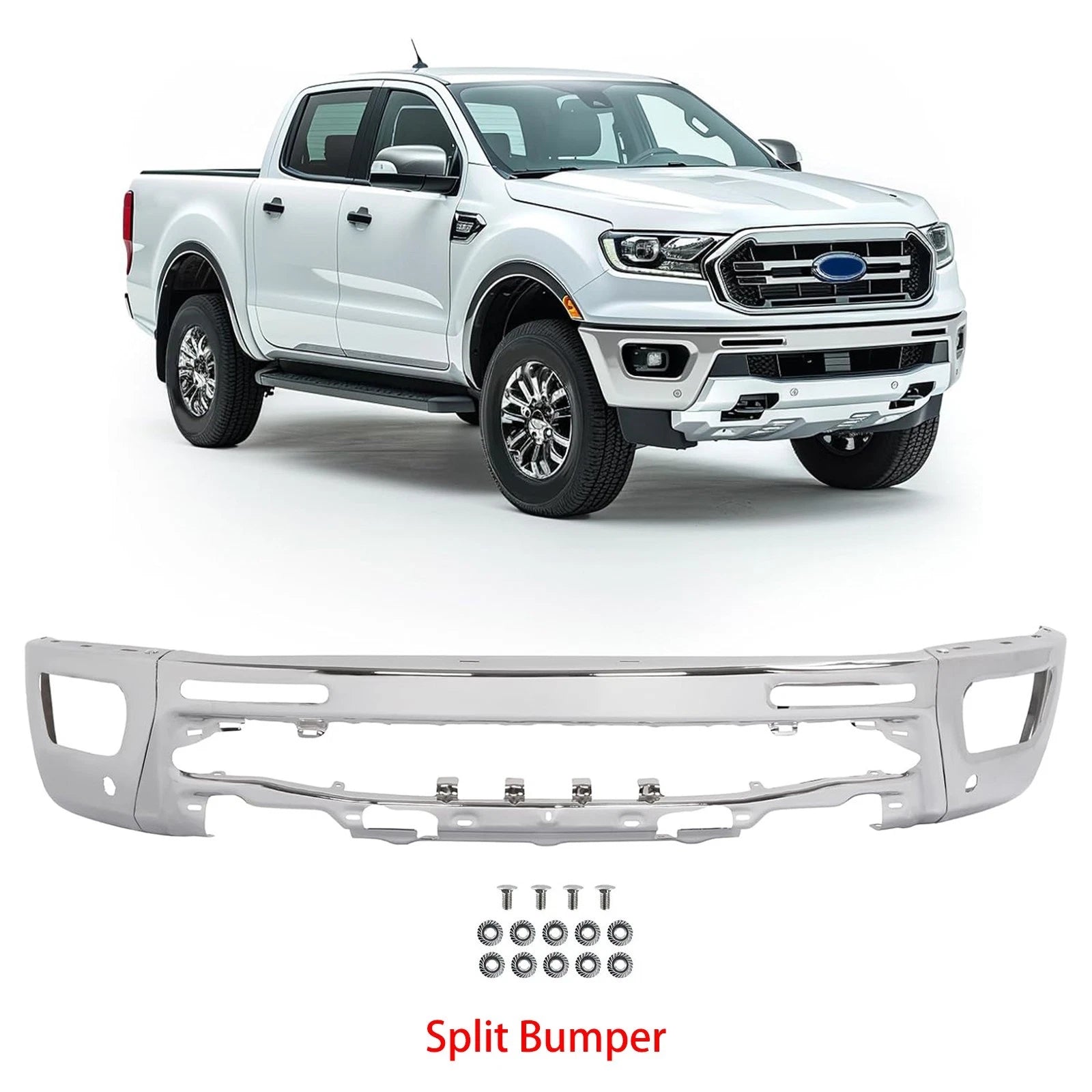 Chrome Steel Front Bumper Face Bar for Ford Ranger (2019–2023)