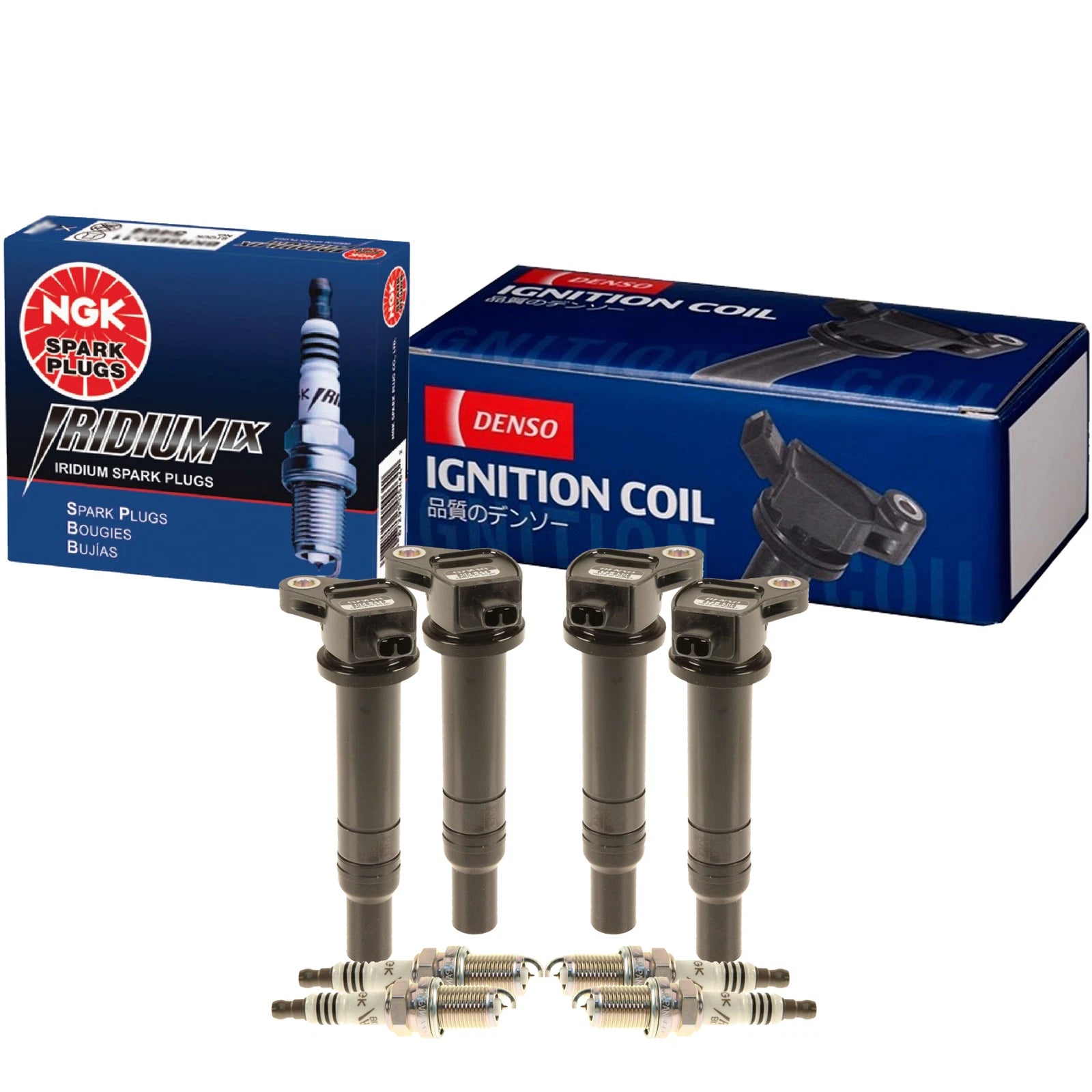Set of 4 Denso COP Ignition Coils & NGK Iridium IX Spark Plugs for Hyundai Kia (L4)