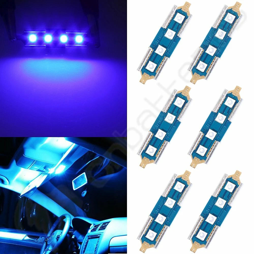 6X 36mm Blue LED Festoon 4-SMD-3030 Lights for Car Interior (Universal)