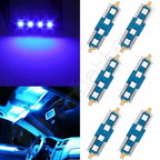 6X 36mm Blue LED Festoon 4-SMD-3030 Lights for Car Interior (Universal)