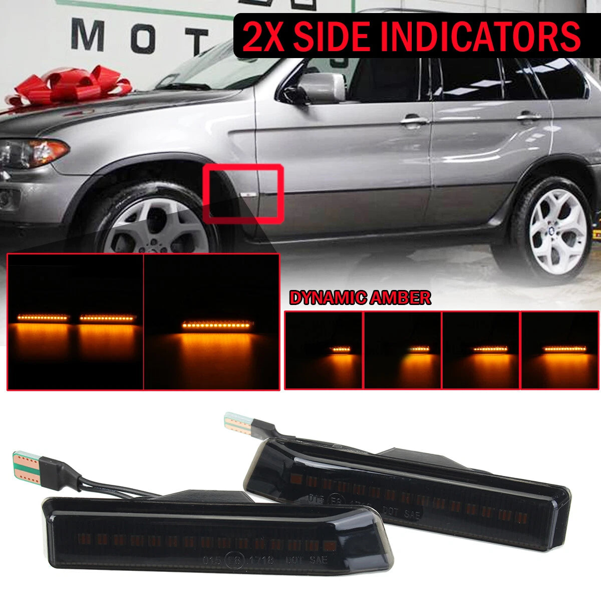 Smoke Amber LED Turn Signal Side Marker Light for BMW E53 X5 E36 (1999–2006)