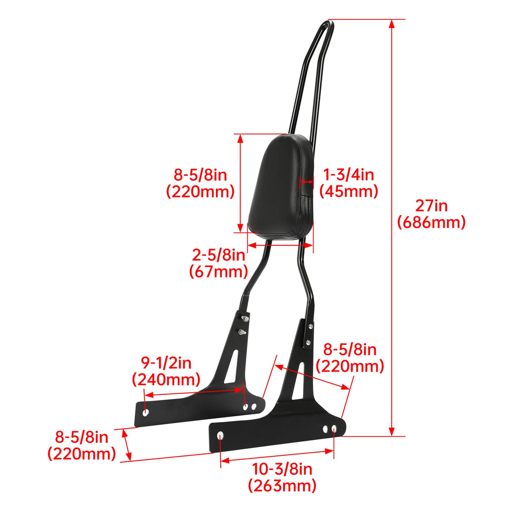 Black Passenger Backrest Sissy Bar for Harley Dyna Low Rider (2006–2017)