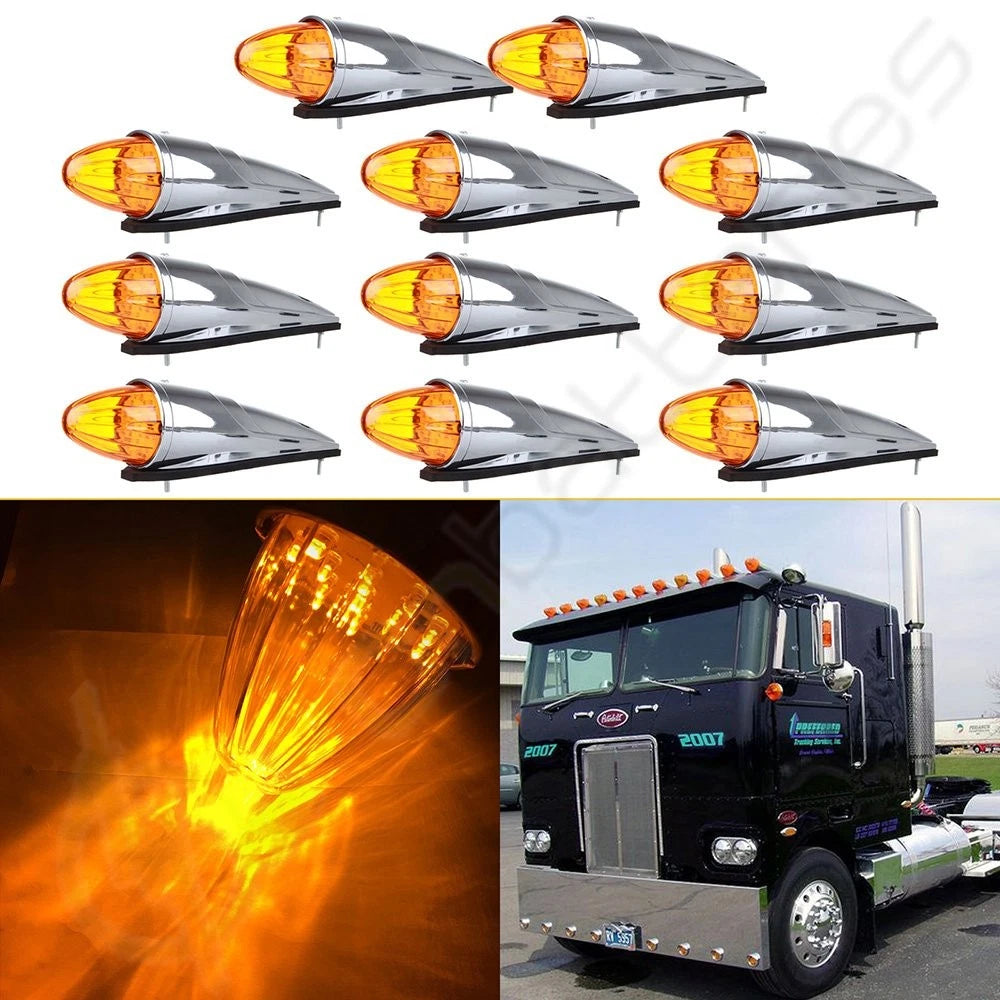 11pcs Amber LED Torpedo Cab Marker Running Light for Big Rig (Year Range)