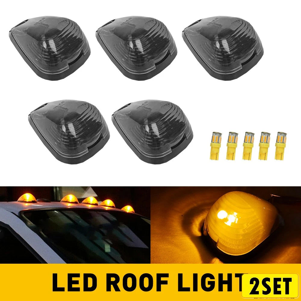 Set of 5 Smoke LED Amber Cab Roof Light Markers for Ford F-250 F-350