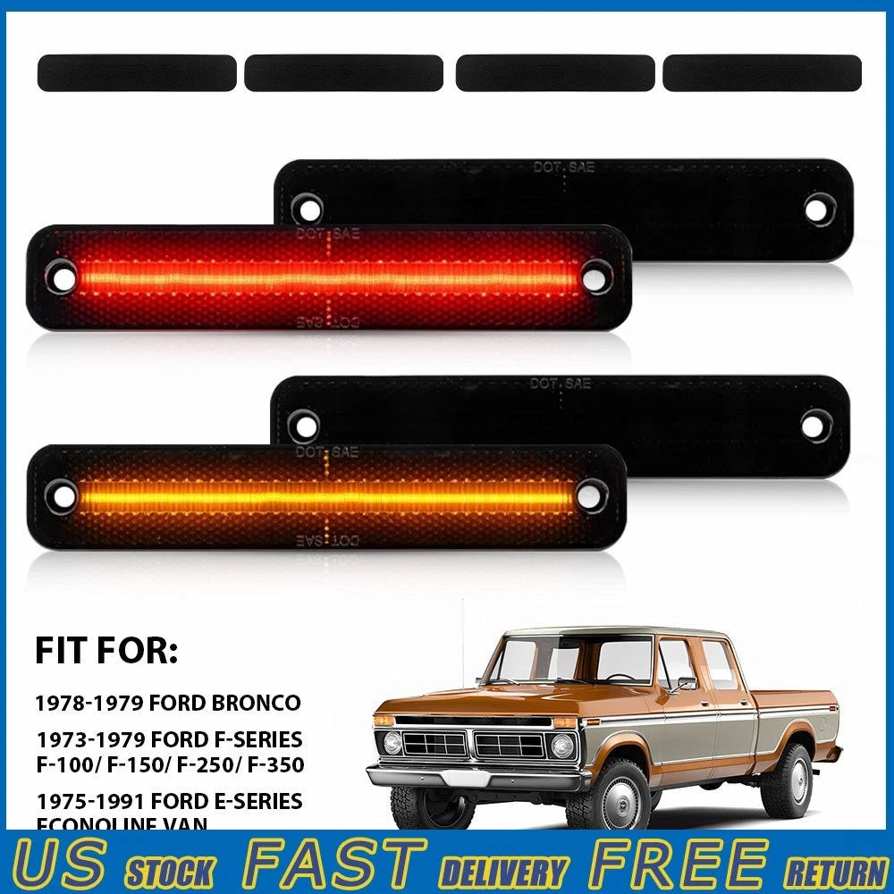 4X Smoke LED Side Marker Lights for Ford F150 Bronco F Series (1978–1979)