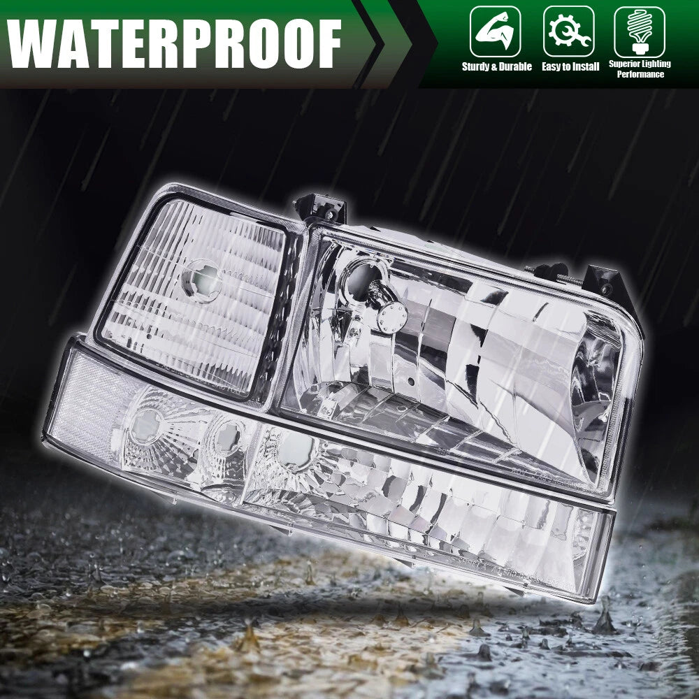 Chrome Headlights Bumper Corner Lamps for Ford F150 F250 F350 Bronco (1992–1996)