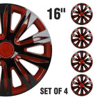 Set of 4 Wheel Covers for R16 Tire (Black & Red)