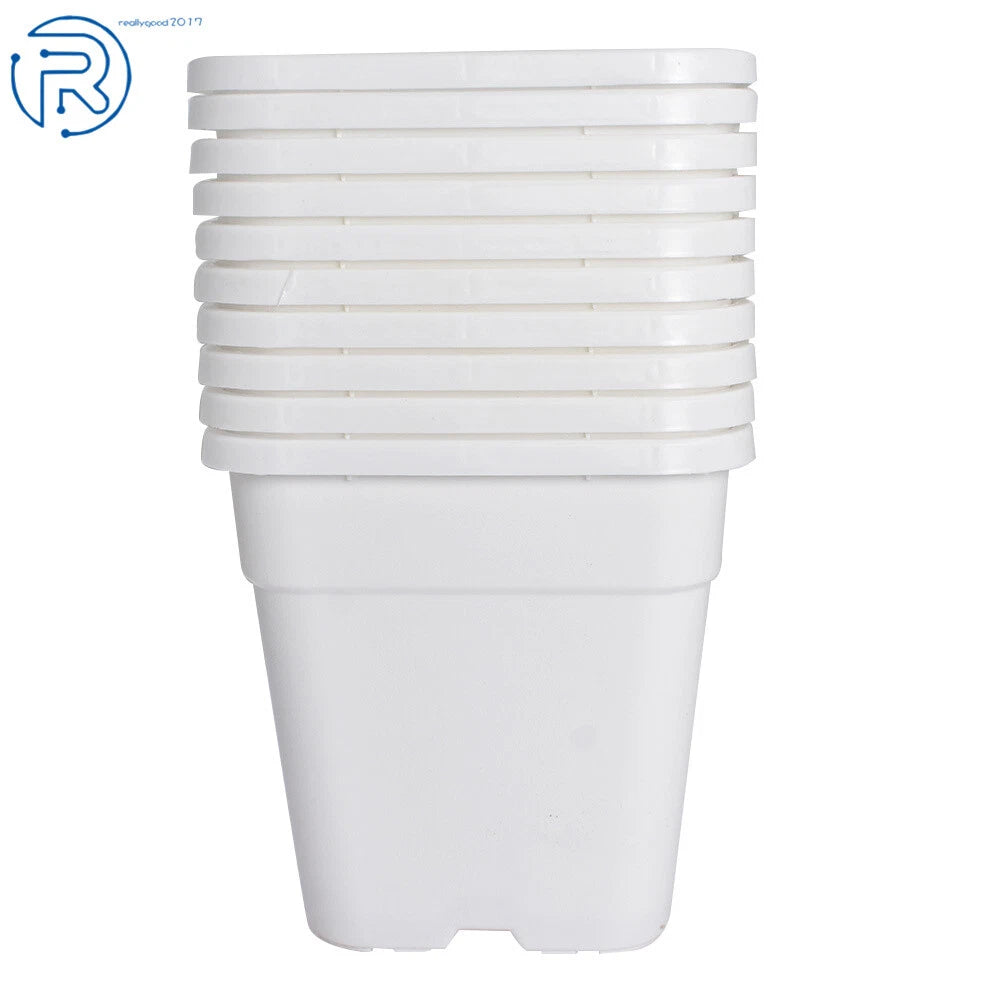 Set of 10 Square White Nursery Pots for Plants
