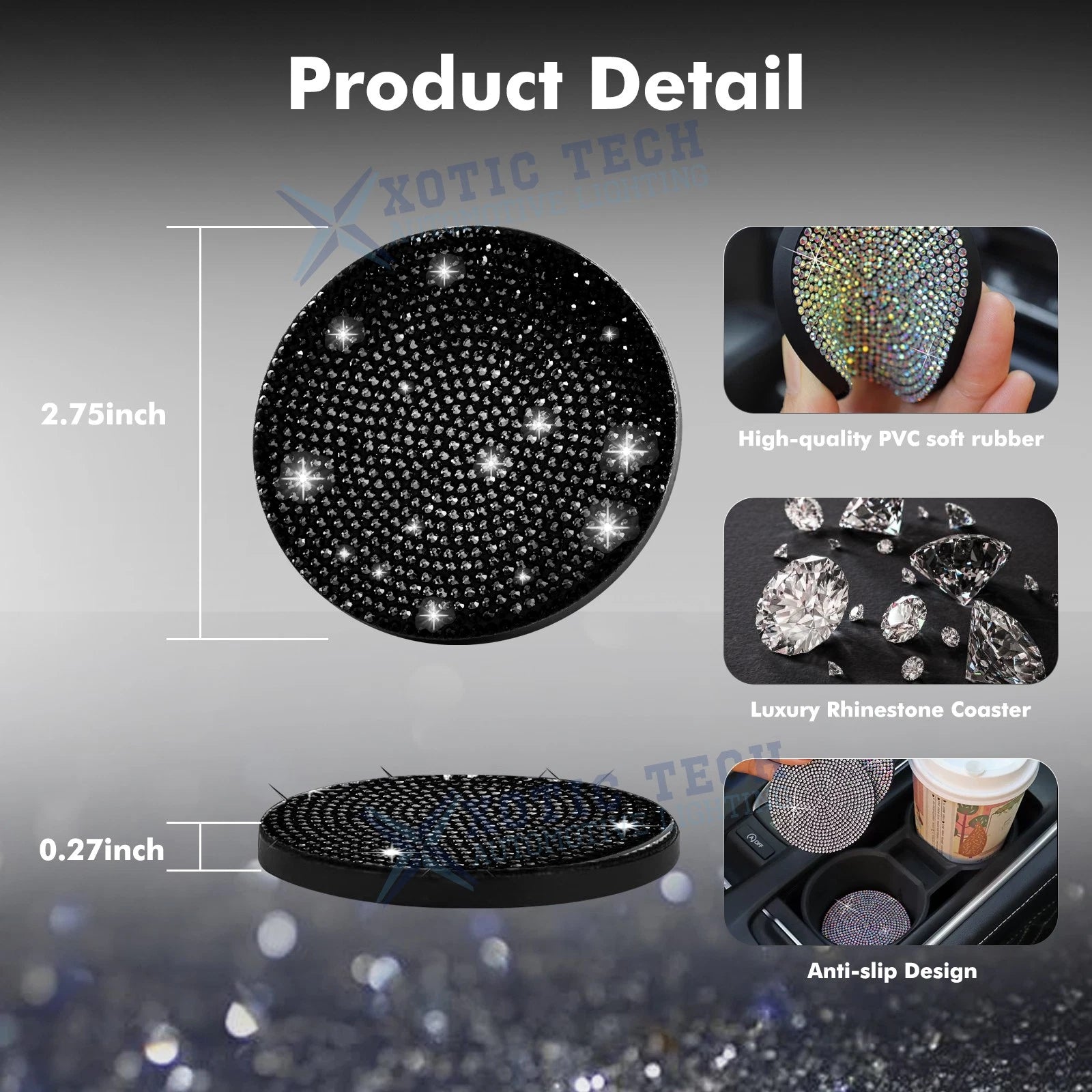 Shiny Black Diamond Car Air Vent Outlet Headrest Hook Bling Interior Decor Kit for Universal (2000-2025)
