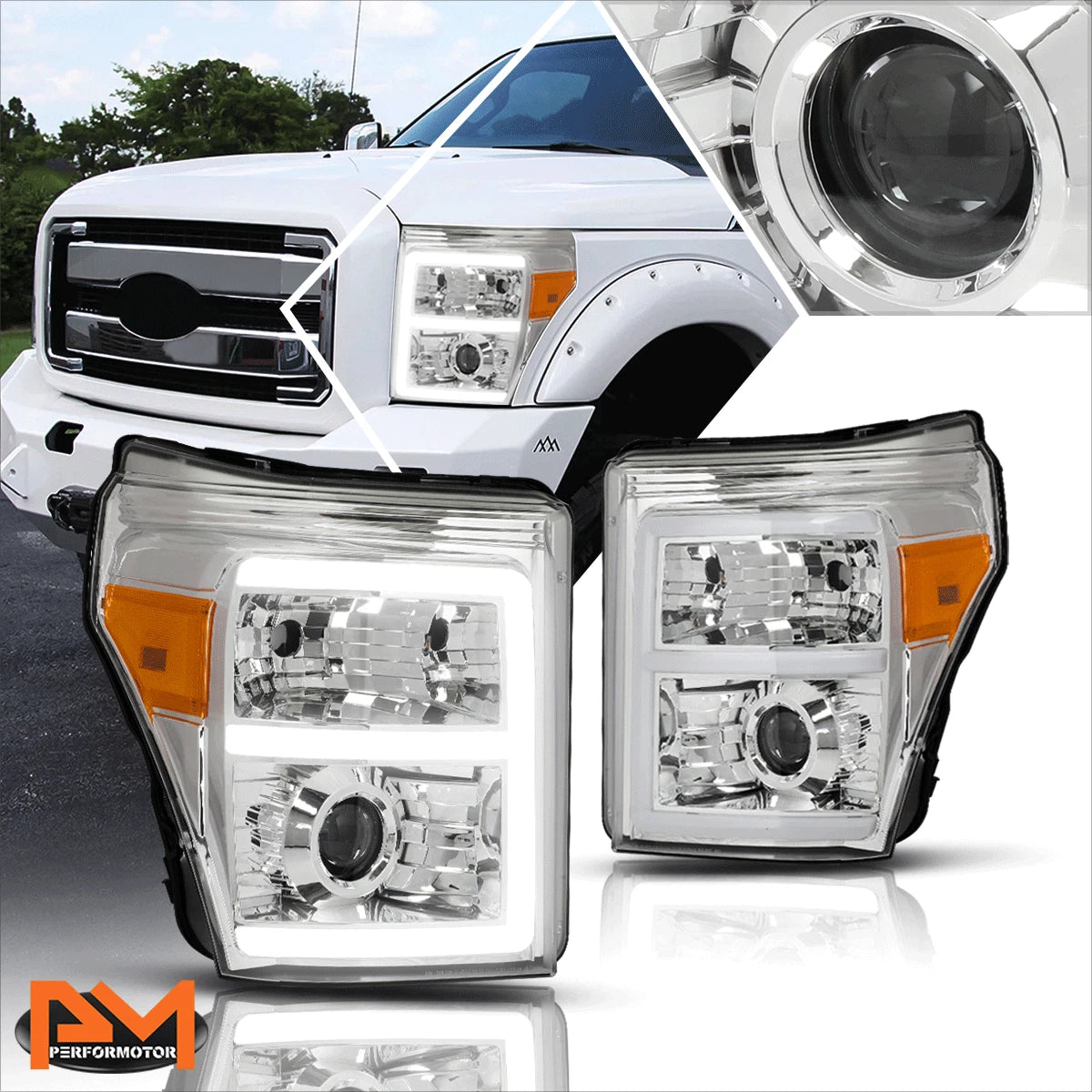 3D LED E-Bar DRL Projector Headlight for Ford Super Duty (2011–2016)