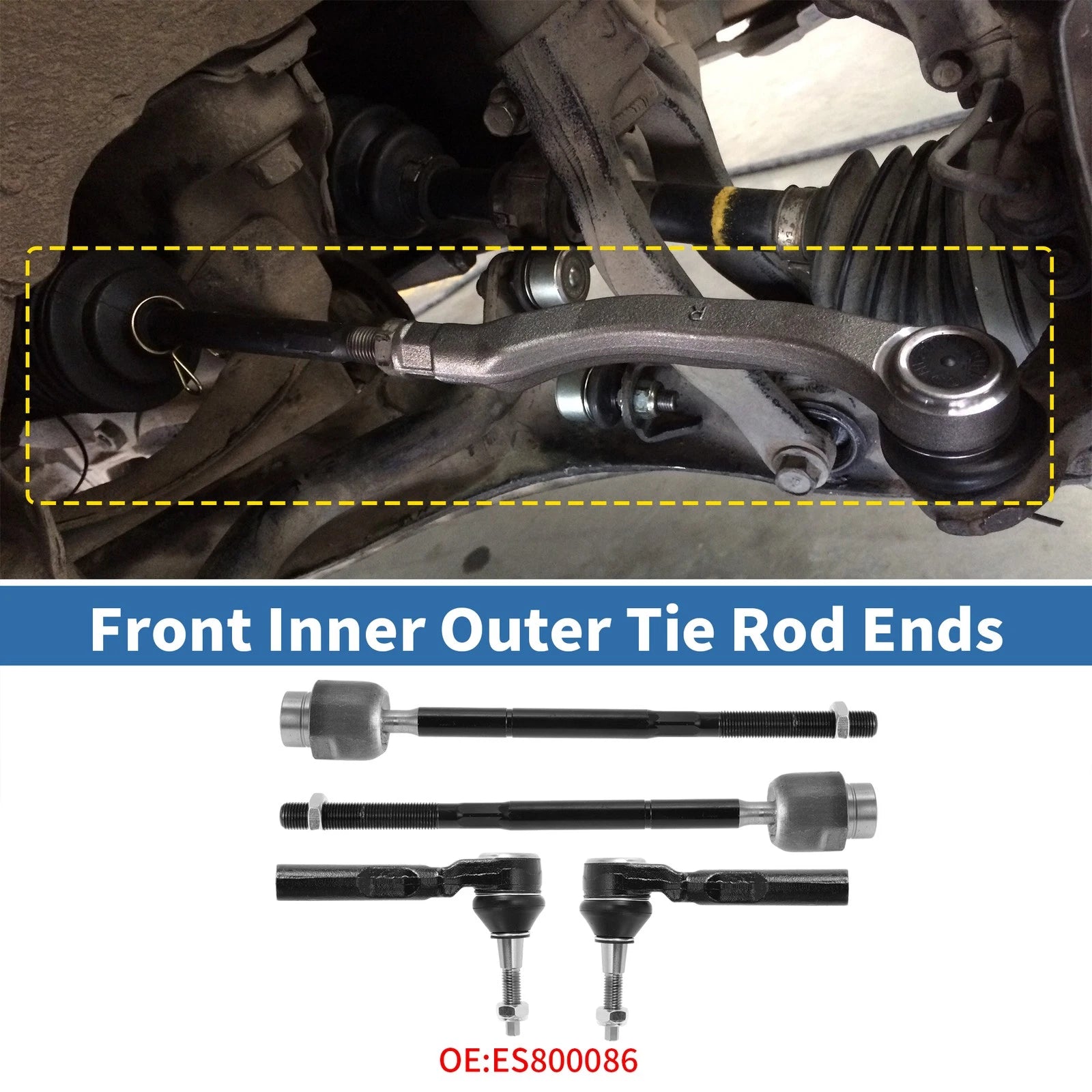 Set of 4 Front Inner Outer Tie Rod End Links for Chevrolet Malibu (2004–2012) No. ES800086