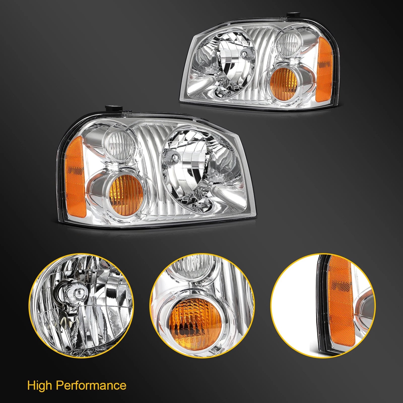 Pair Headlight Assembly for Nissan Frontier (2001–2004) Reflector Type