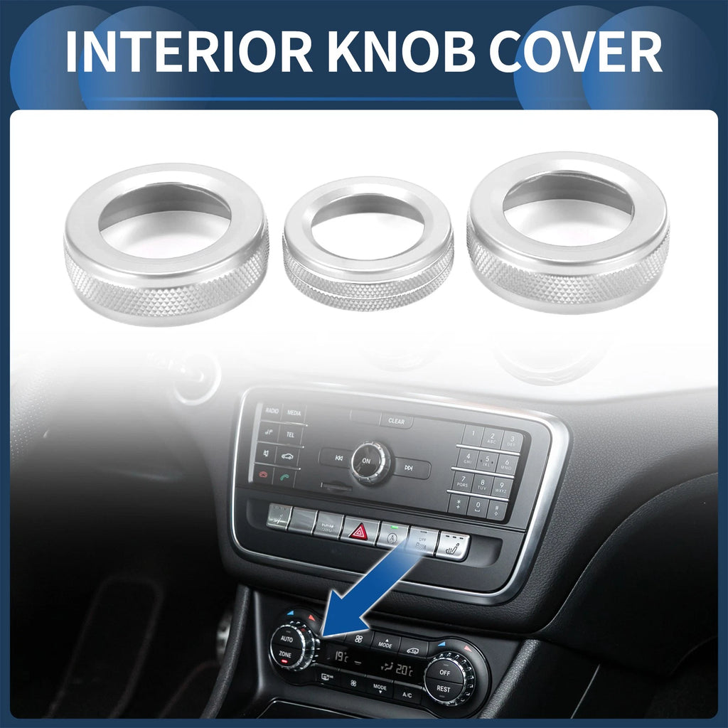 3X AC Media Knob Cover for Mercedes-Benz A B E GLK GLA CLA Class (Silver Tone)