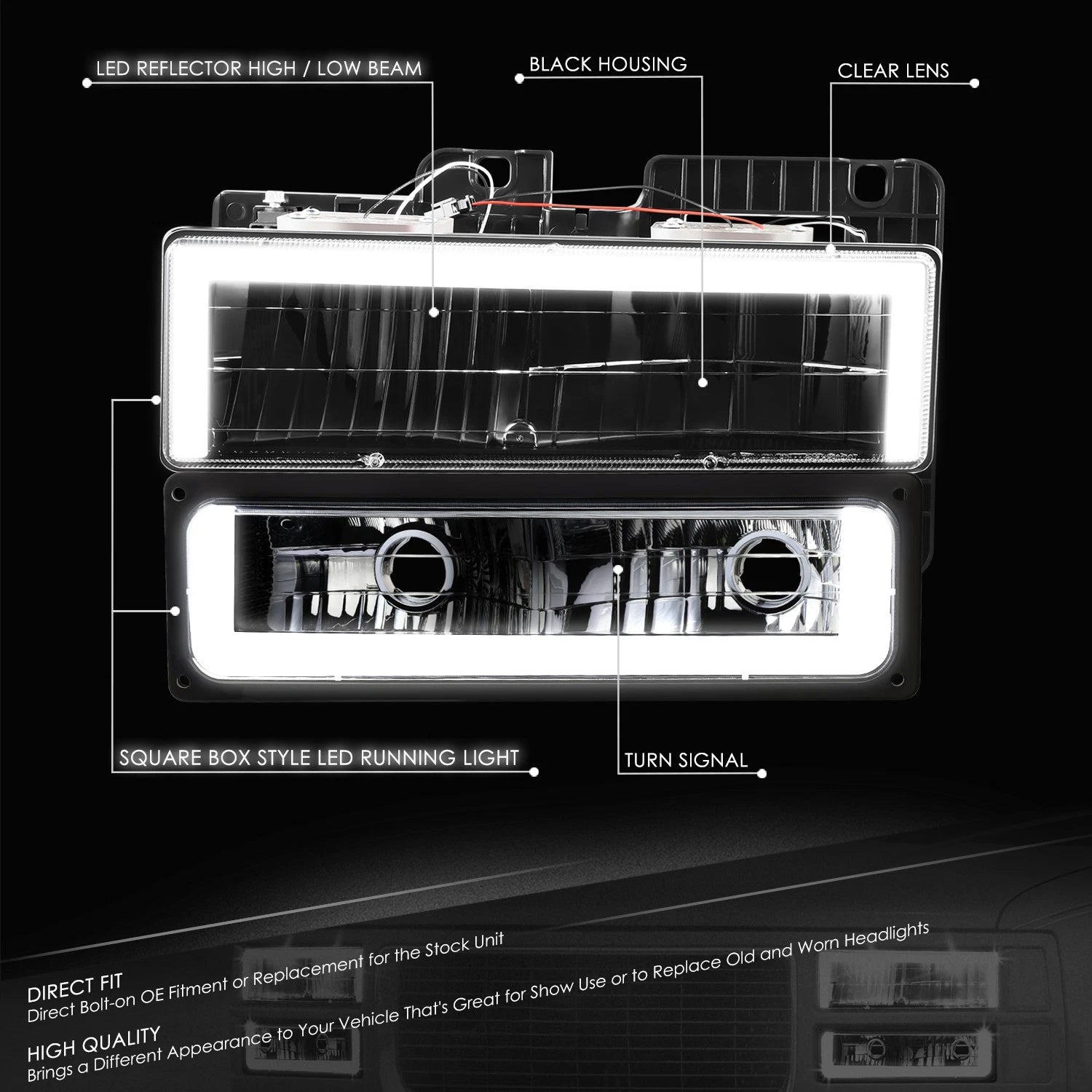 DRL LED Headlights & Bumper Turn Signal Lamps for Chevy Blazer GMC C/K (1988–2000)
