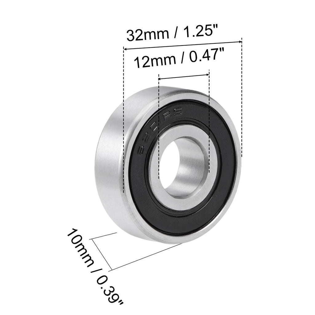 Set of 5 6201-2RS Deep Groove Ball Bearings 12mm x 32mm x 10mm Chrome