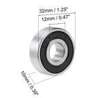 Set of 5 6201-2RS Deep Groove Ball Bearings 12mm x 32mm x 10mm Chrome