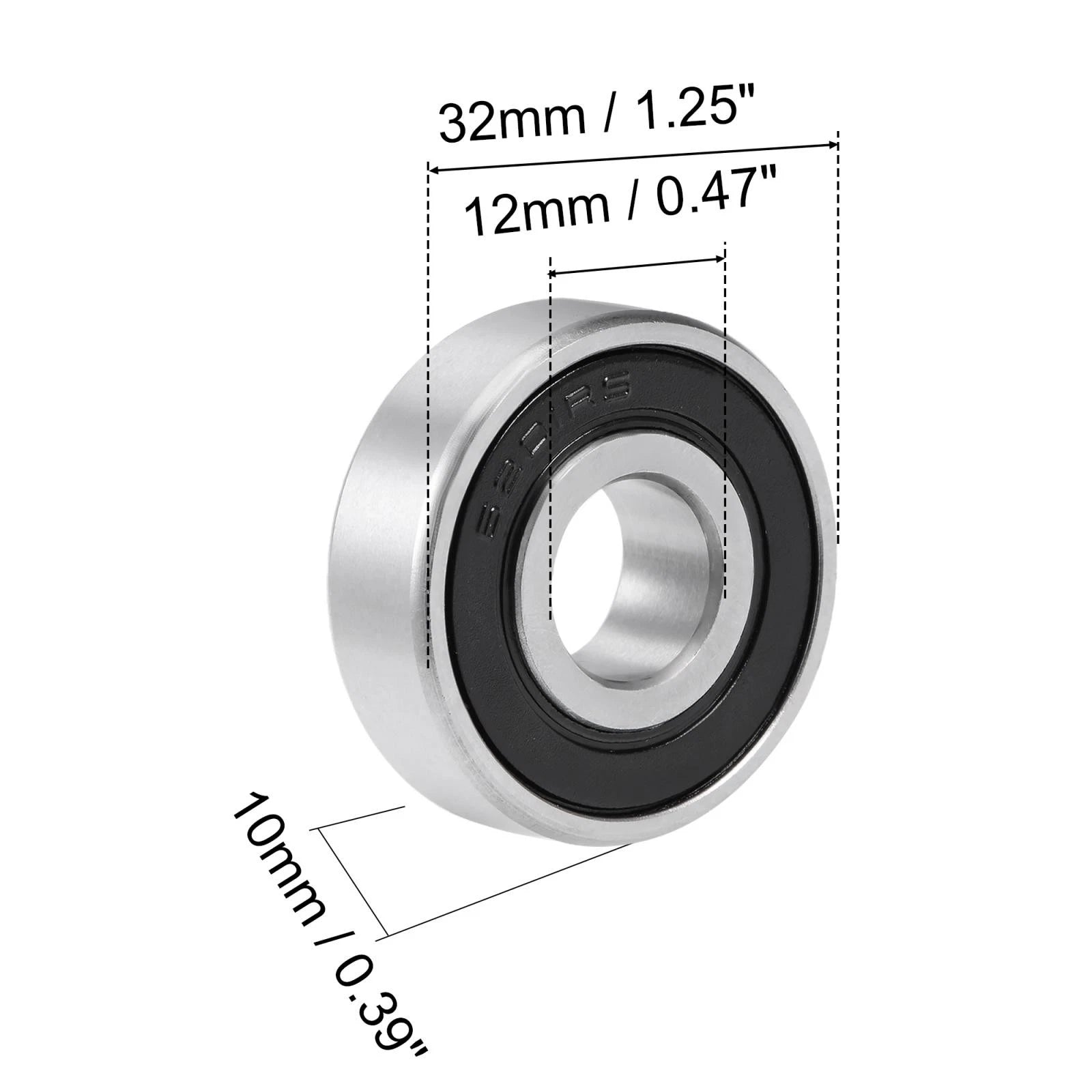 Set of 5 6201-2RS Deep Groove Ball Bearings 12mm x 32mm x 10mm Chrome