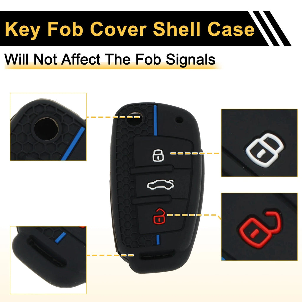 Silicone Car Key Case for Audi A1, A3 (8P, 8V, S3) - Black Blue