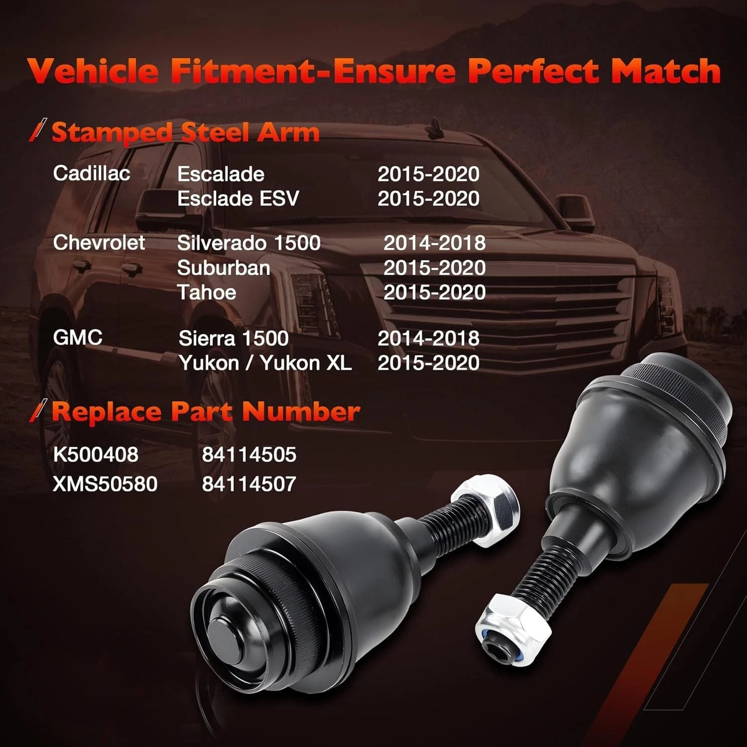 Pair Front Lower Ball Joints K500408 for Silverado 1500, Sierra 1500 (2014–2020)