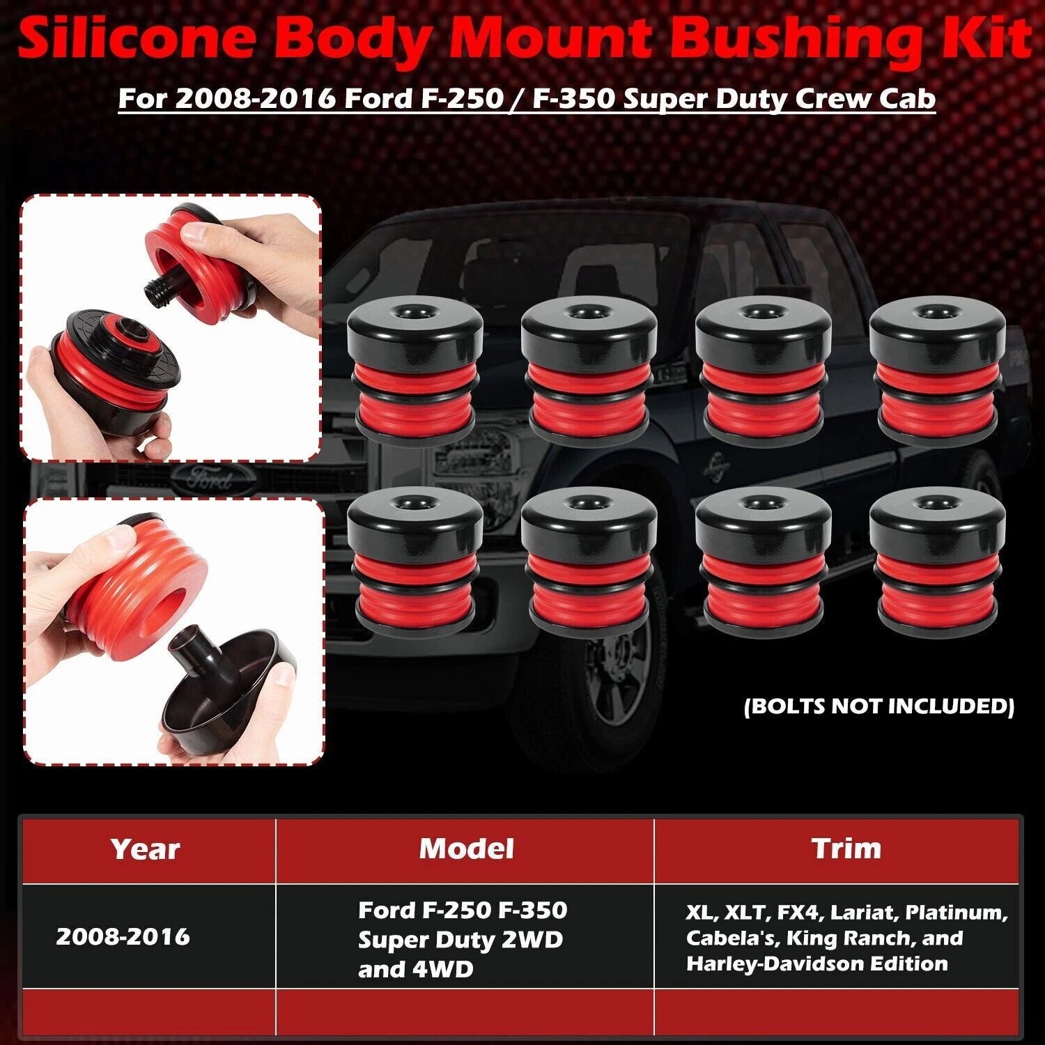 Silicone Body Mount Bushing Kit for Ford F250 F350 (2008–2016)