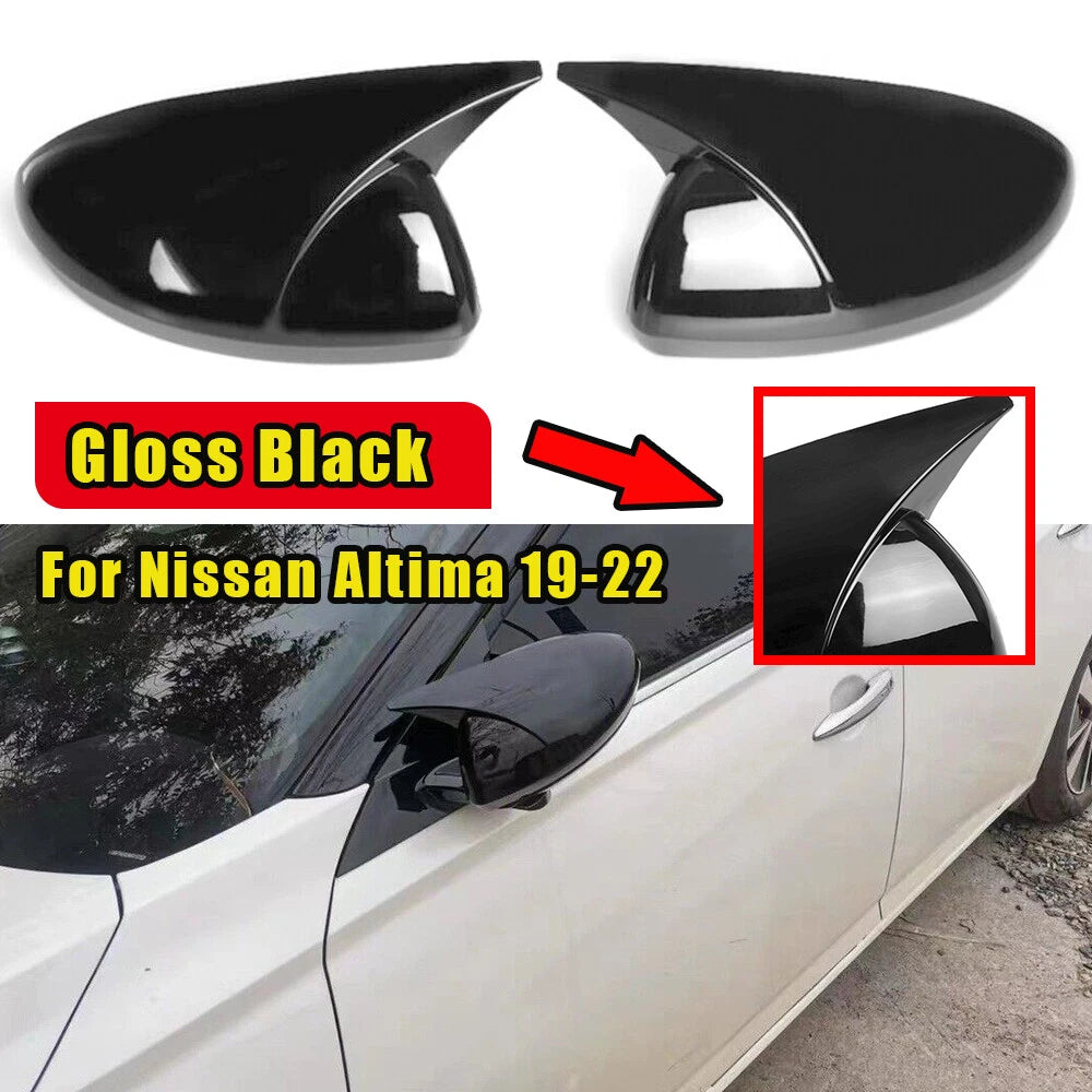 2X Gloss Black OX Horn Side Rearview Mirror Cover Trim for Nissan Altima (2019–2022)