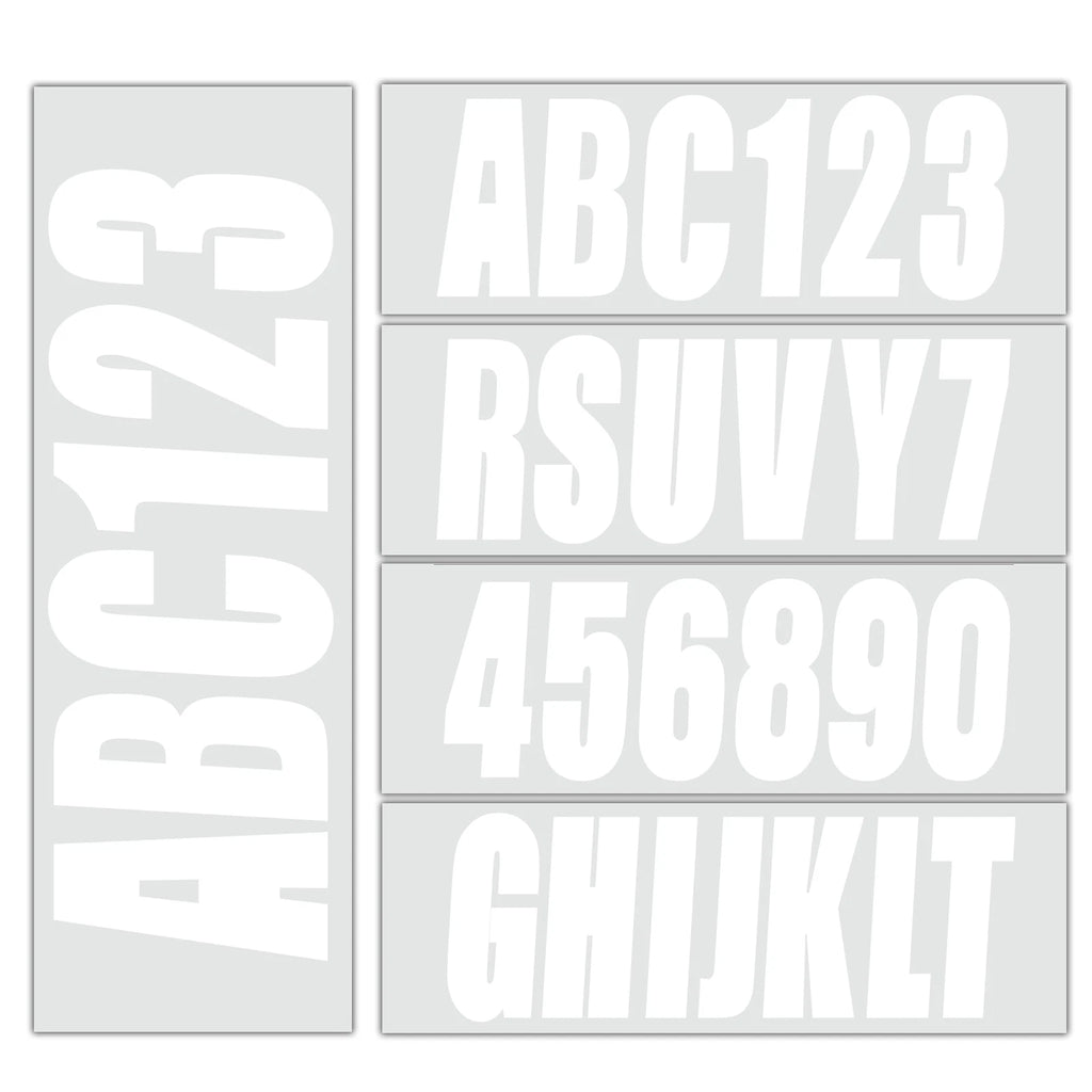Set of 4 Decals A-Z & 0-9 for Boat Registration Stickers White