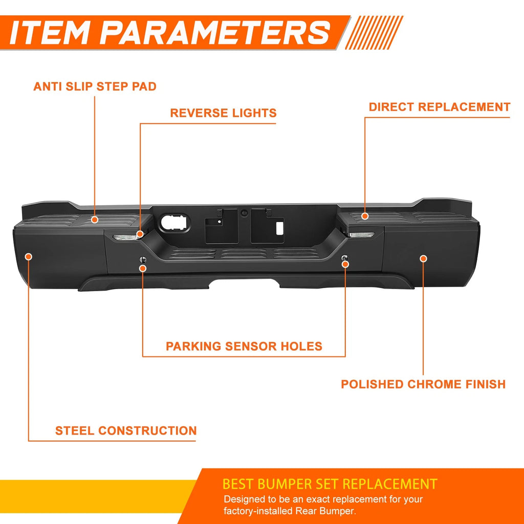 Rear Bumper Assembly for Toyota Tundra (2022–2026) w/Park Sensor Holes + LED Lamp