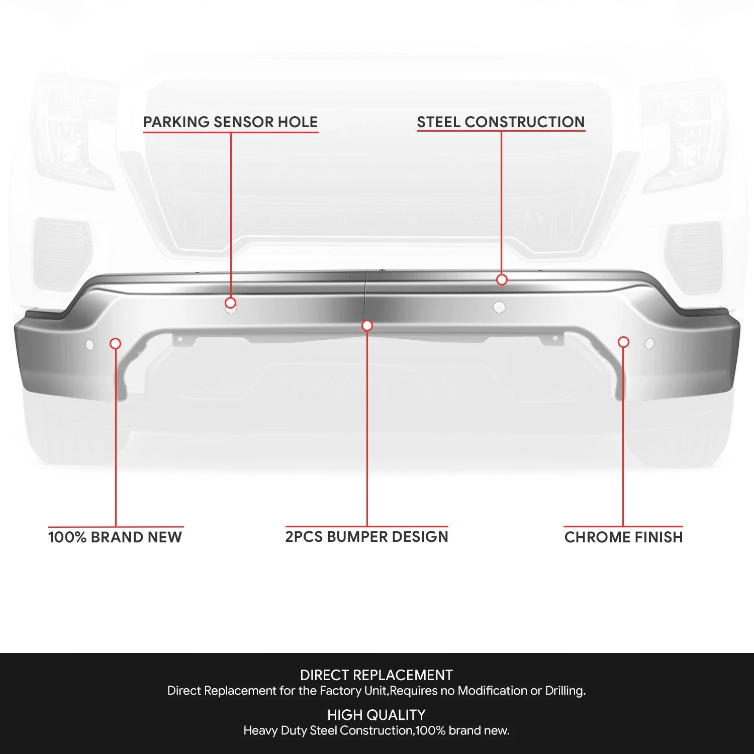 Chrome Front Bumper Face Bar for GMC Sierra 1500 Limited (2019–2022)
