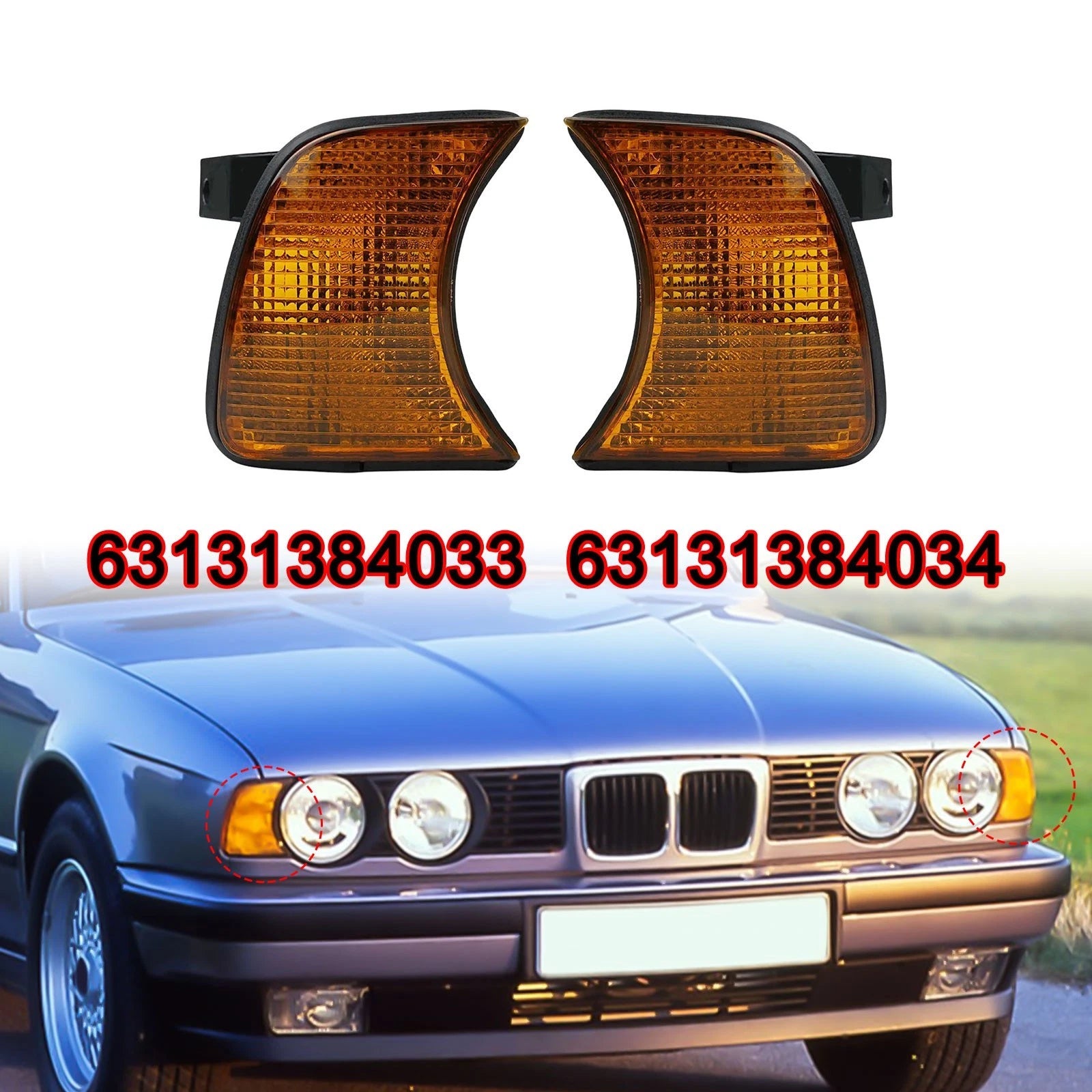 2X Wear Resistant Corner Lamp Covers for BMW 5 Series E34 (1989–1995)