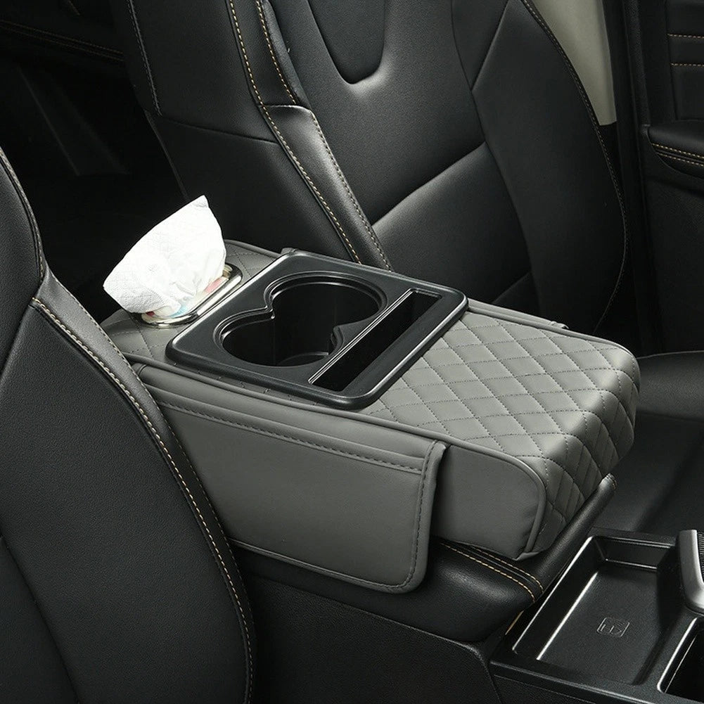 Armrest Cushion for Car Console with Cup Holder and Storage (Universal Fit)