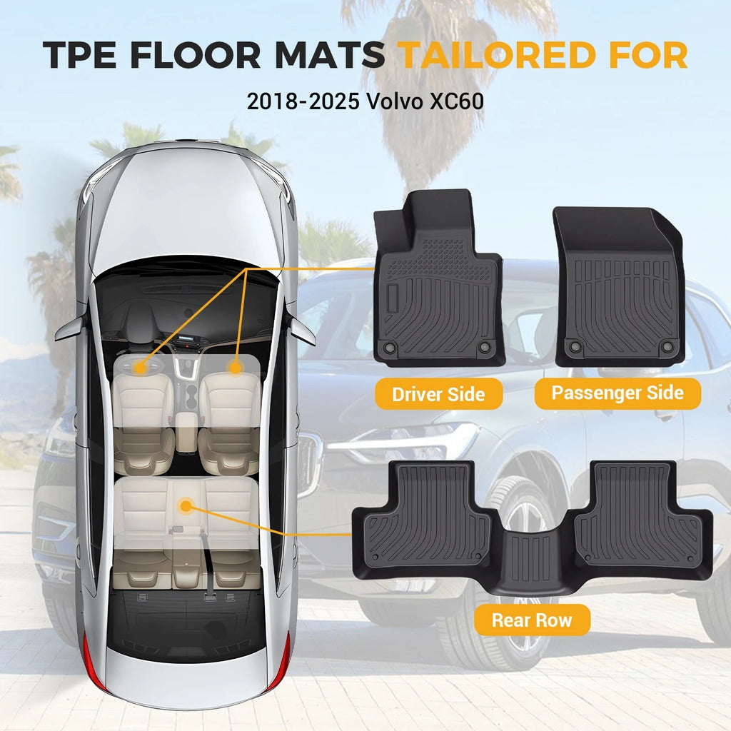 Set of 2 TPE Rubber All Weather Floor Mats for Volvo XC60 (2018–2025)