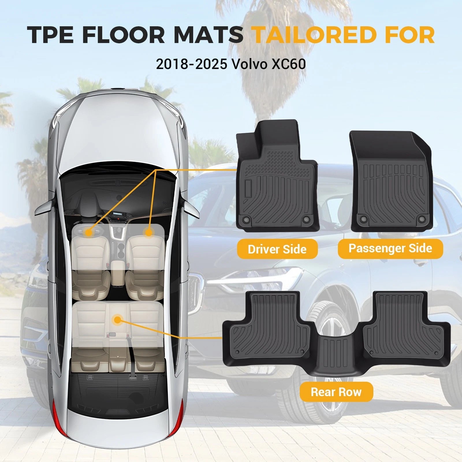 Set of 2 TPE Rubber All Weather Floor Mats for Volvo XC60 (2018–2025)