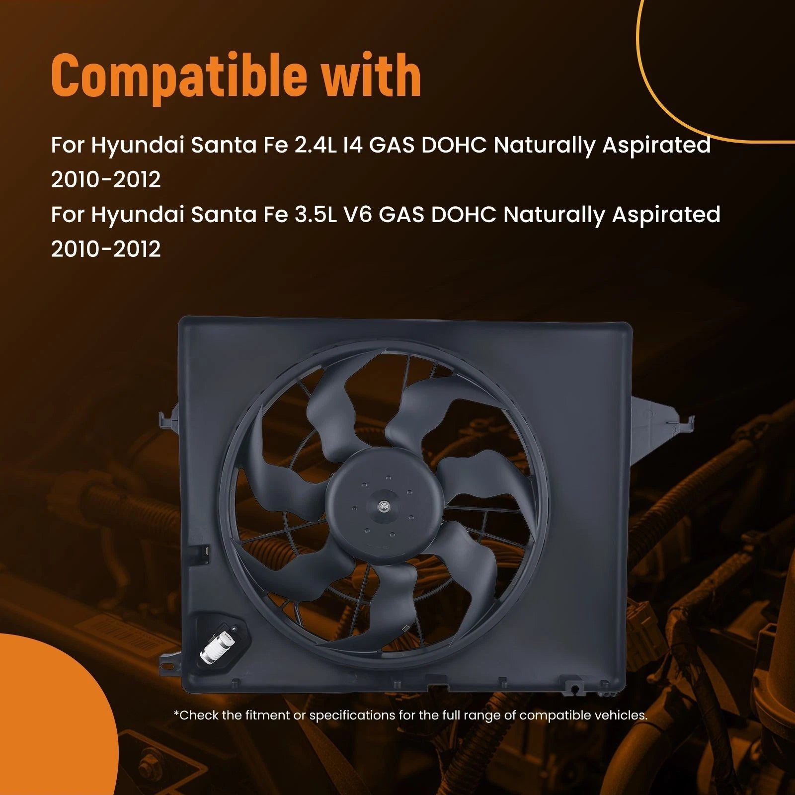 Cooling Fan Assembly for Hyundai Santa Fe (2010–2012) 253801U100 253801U200