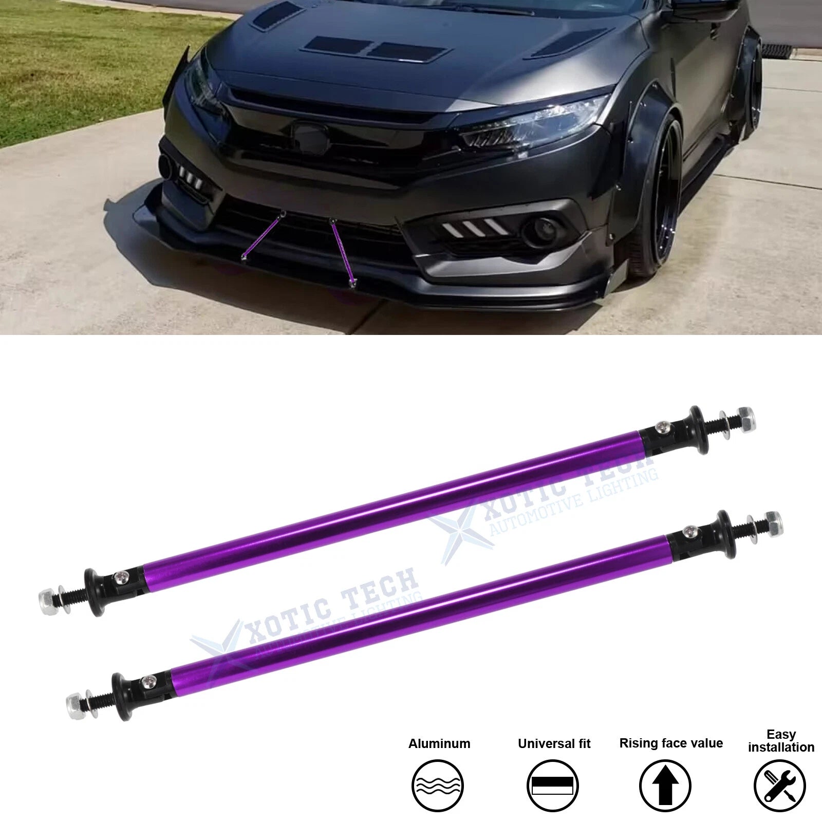 Adjustable Purple Front Bumper Splitter Support for Acura Honda (2010–2020)