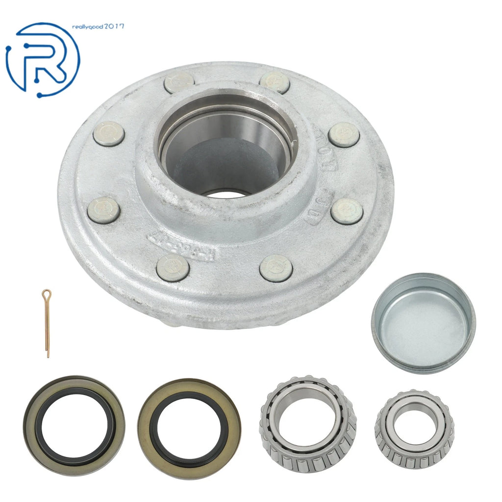 8 on 6.5" Galvanized Trailer Hub Kit for 7000 lbs Axle (#42 Spindle 14125A/25580)