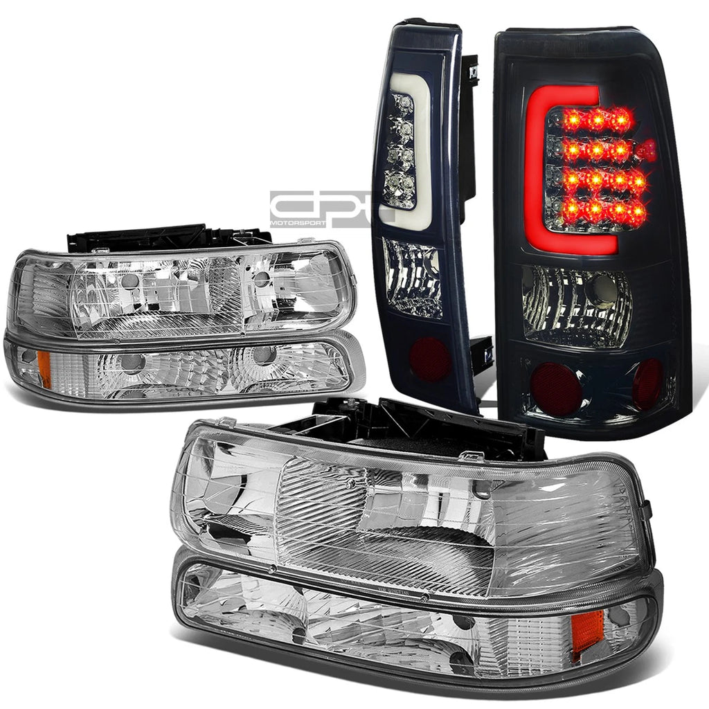 Chrome Crystal Headlight + Smoked 3D LED Tail Light Kit for Silverado (1999–2002)