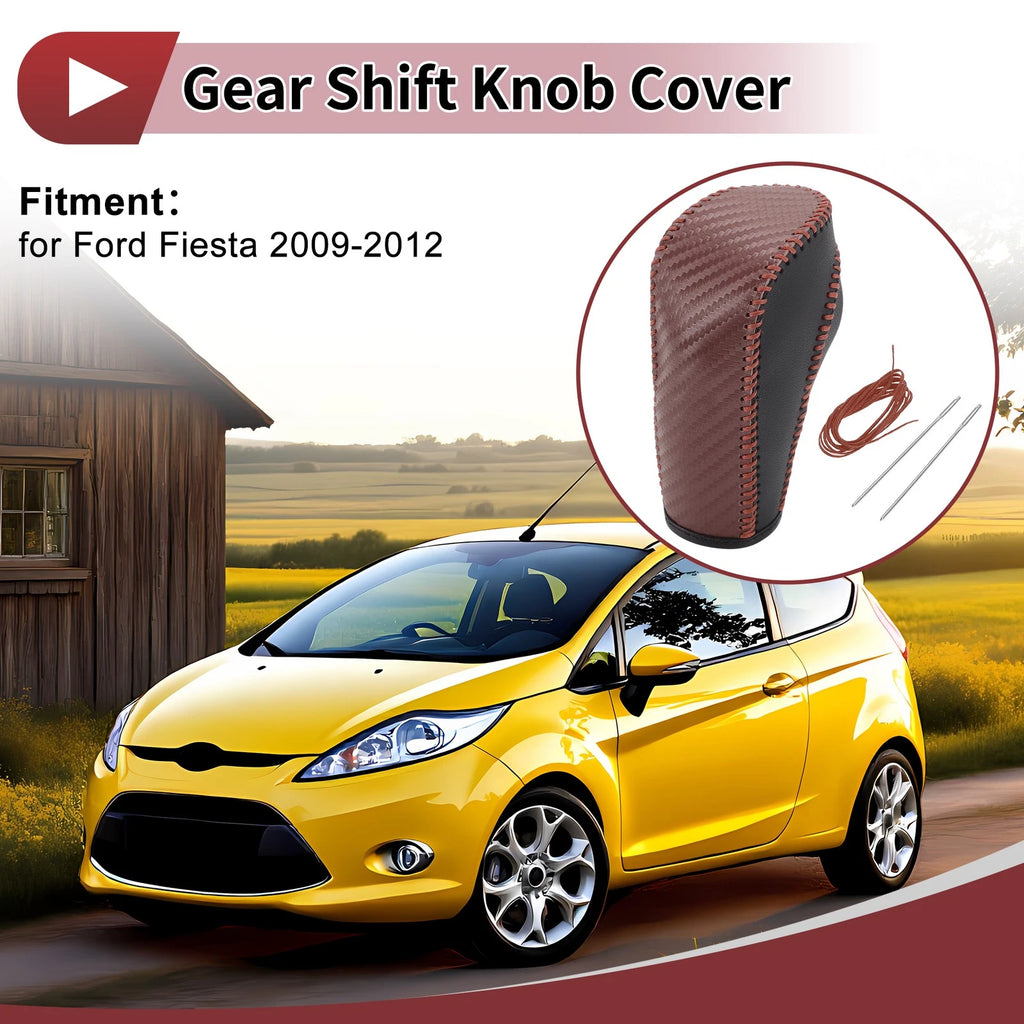 1Pc Gear Shift Knob Cover for Ford Fiesta (2009–2012) Black Brown Faux Leather