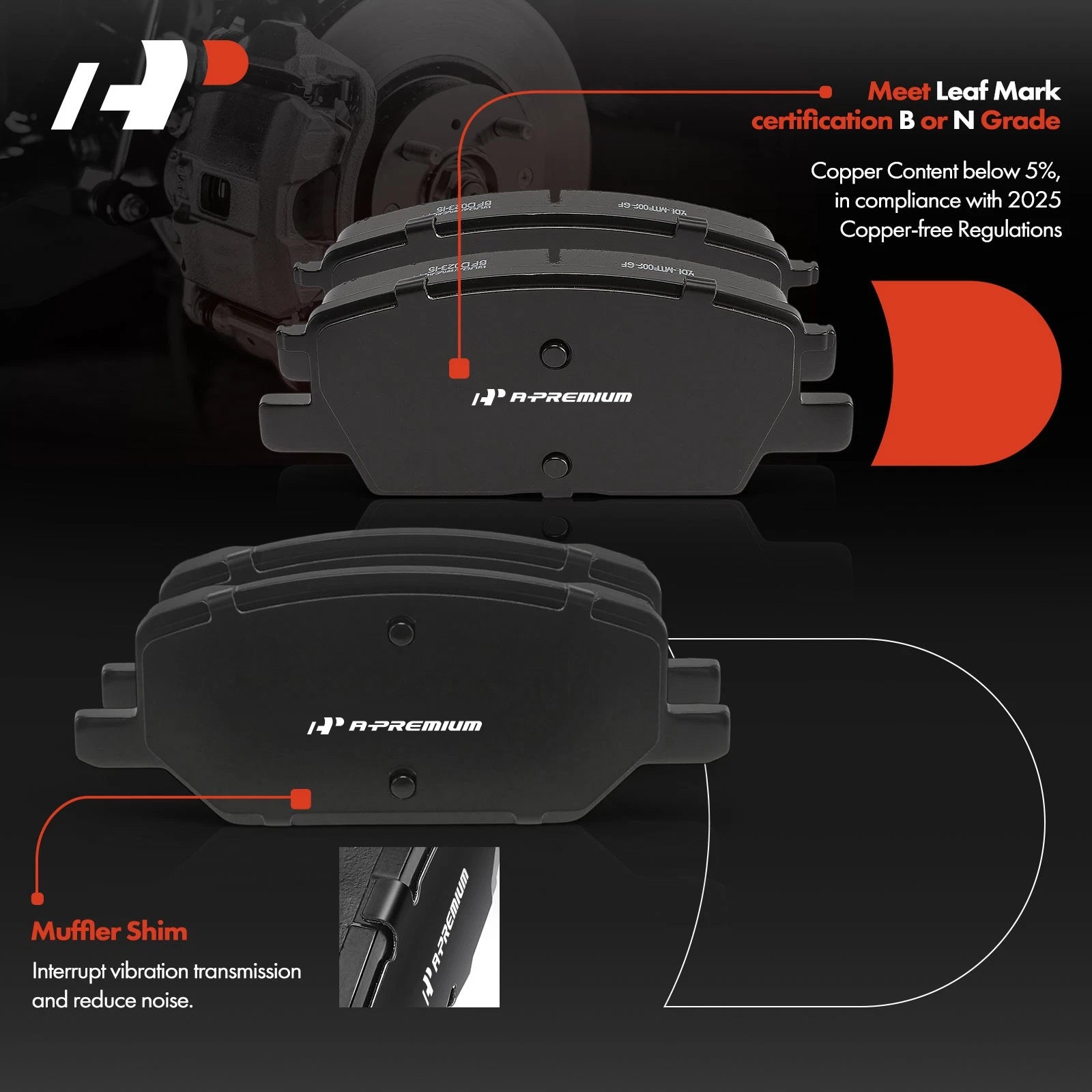 Set of 4 Front Ceramic Brake Pads for GMC Terrain (2021)