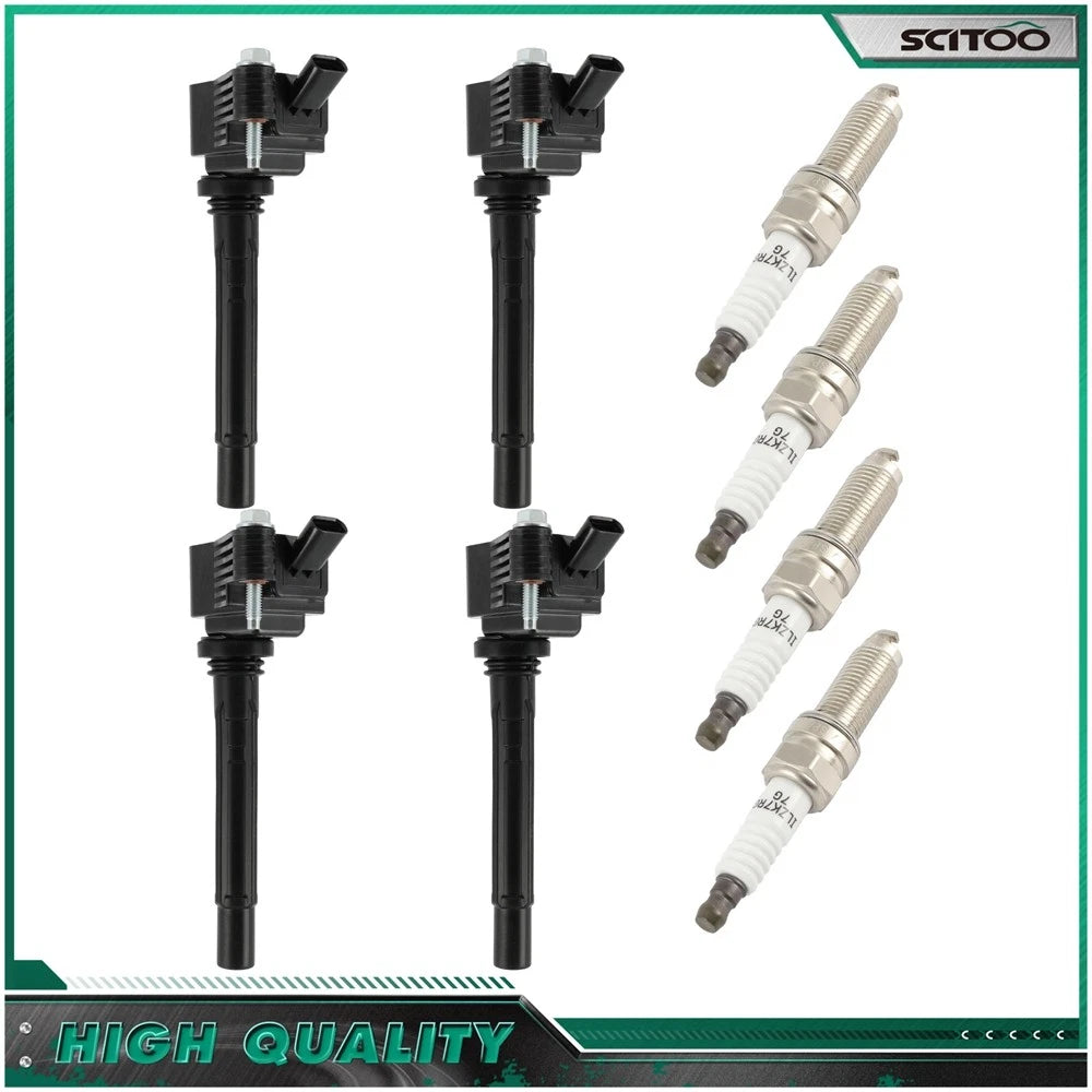 Set of 4 Ignition Coils & Spark Plugs for Jeep Cherokee Wrangler Alfa Romeo Giulia (2017–2023)