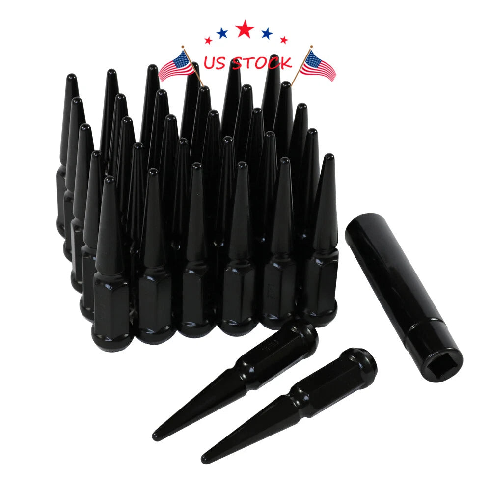 Set of 32 Black Spike Lug Nuts for Ford F250 F350 Dodge Ram 2500 3500