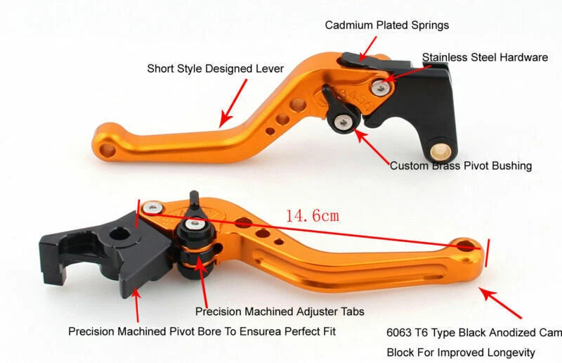 Short Brake Clutch Levers for Kawasaki ZX10R / RR / KRT (2016–2017) Gold T9